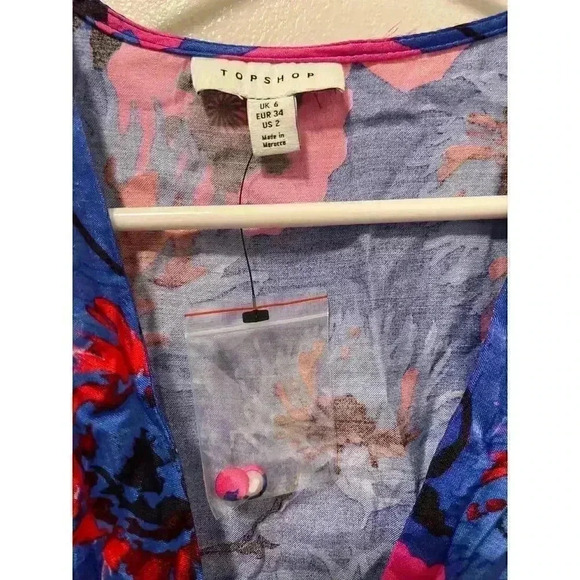 Topshop Floral Print Button Down Puff Sleeve Mini Dress Size 2 - Picture 4 of 11